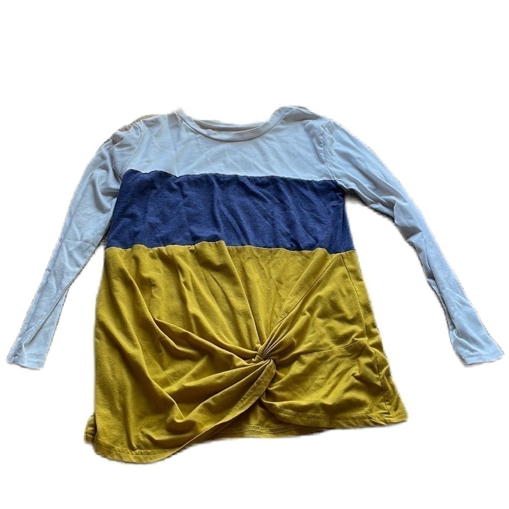 Colorblock knotted long sleeve shirt M